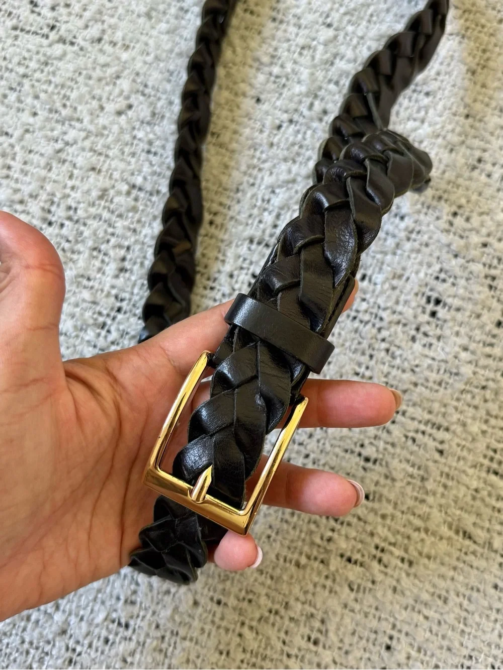 &Other Stories Black Braided Leather Belt Size S